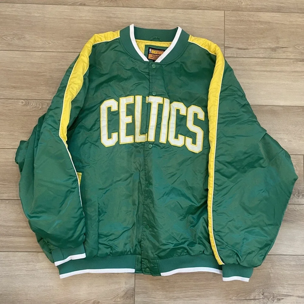 Vintage Boston Celtics G-III Bigman Satin Bomber Snap Jacket Men's Size 5X VTG